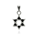 Sterling Silver Star of David with Black Enamel Inlay and Silver Chain