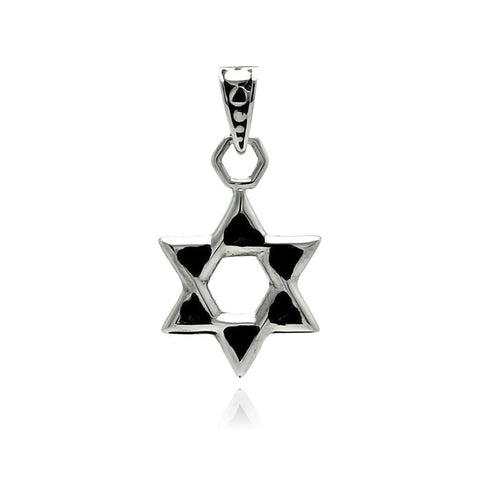 Sterling Silver Star of David with Black Enamel Inlay and Silver Chain