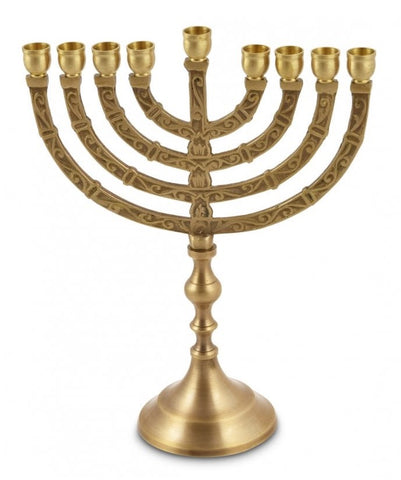 Gold Chanukah Menorah with Engraved Branches
