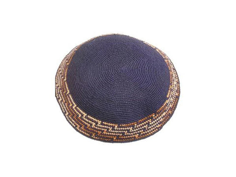 Navy & Brown Crocheted Kippah