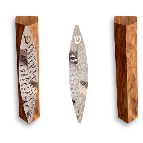 Stainless Steel and Olivewood Mezuzah