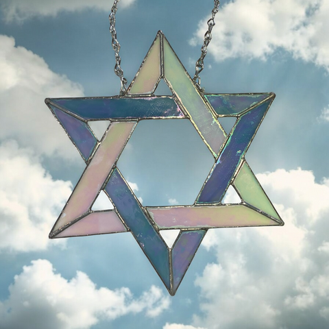 Stained Glass Star of David - Sky Blue