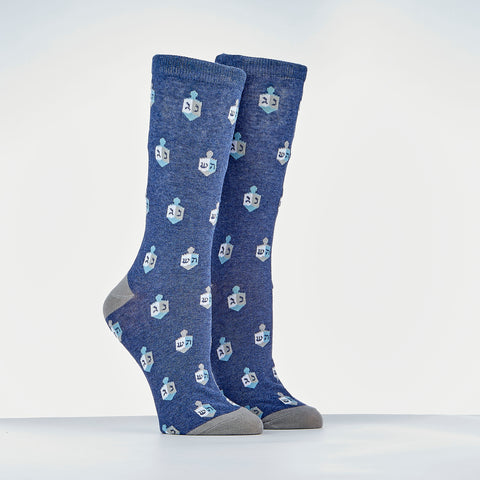 Chanukah Adult Crew Socks, "Dreidels" Design