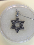 Vintage Star of David Pendant with Black Crystal Stones