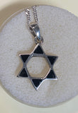 Small 925 Sterling Silver Black Enamel Star of David Pendant and Chain Necklace
