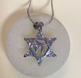 Star of David Necklace with Clear Crystals & Chai Center