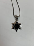 925 Sterling Silver Star of David with Black Onyx Inlay Pendant and Necklace