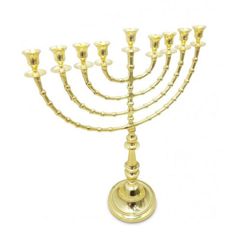 Extra Large Gleaming Gold Color Chanukah Menorah, Beaded Design