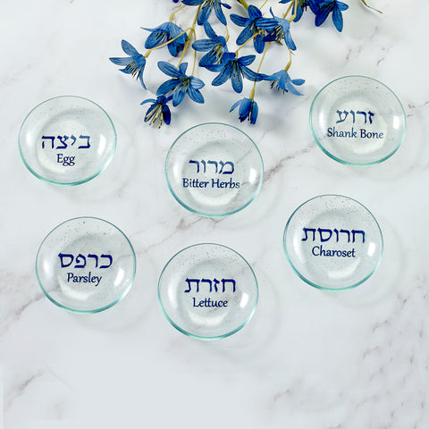 Set of 6 Round Glass Seder Plate Liners with Dotted Accent
