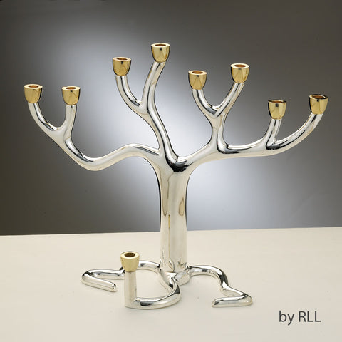 Large "Tree of Life"™ Menorah - S/P with Gold-tone Cup