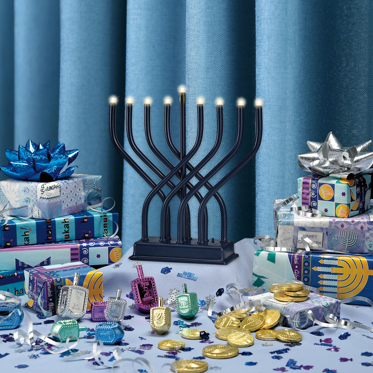 LED Navy Metal Electric Menorah w/ 4 Lighting Options – tehillajudaica